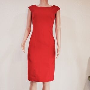 Anthropologie Maeve Red Open Back Boat Neck Red Valentines Sheath Dress Size 4